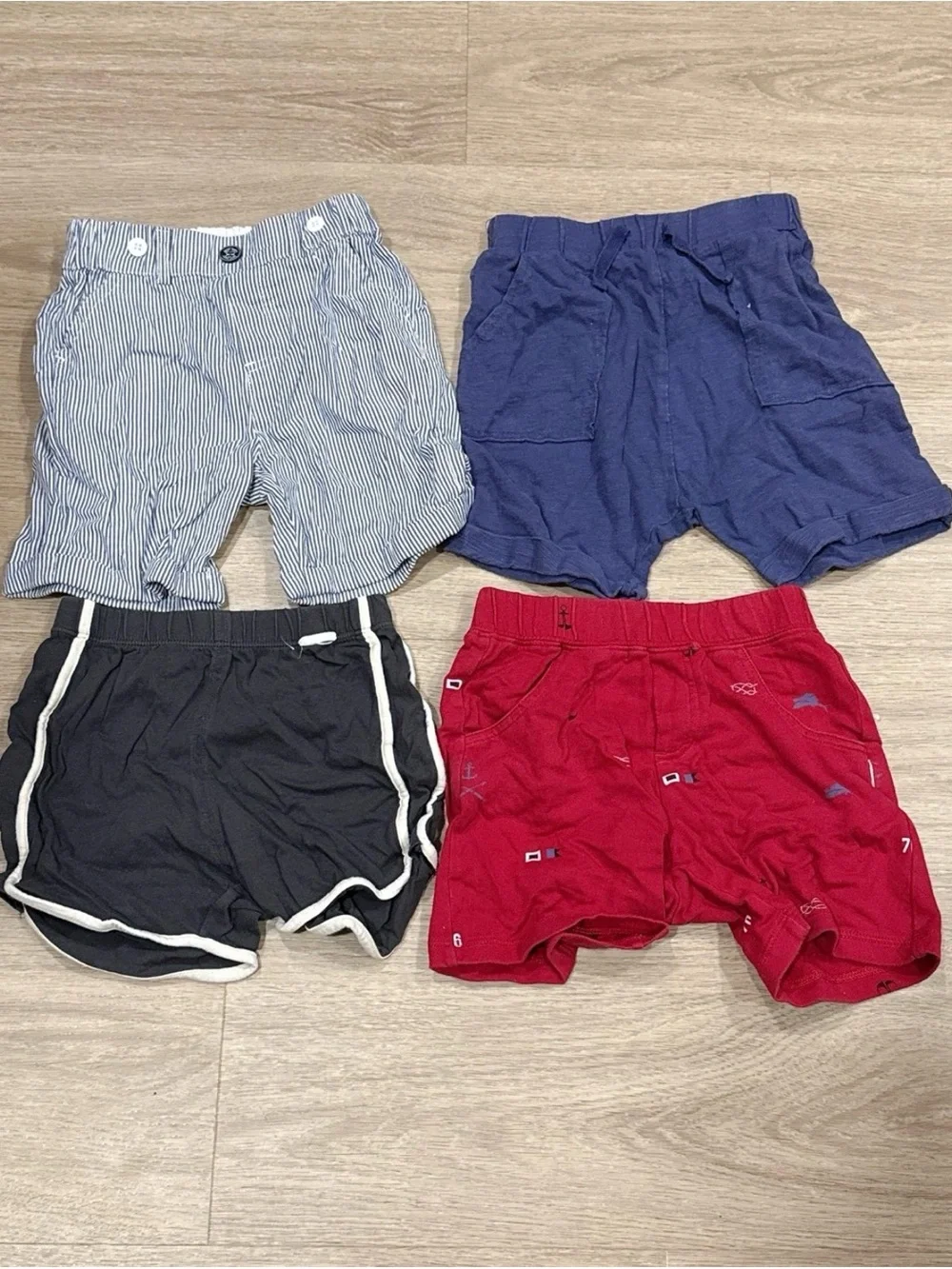 Kids Cotton Blend Shorts 4-Pack - Navy, Red, Black, Striped